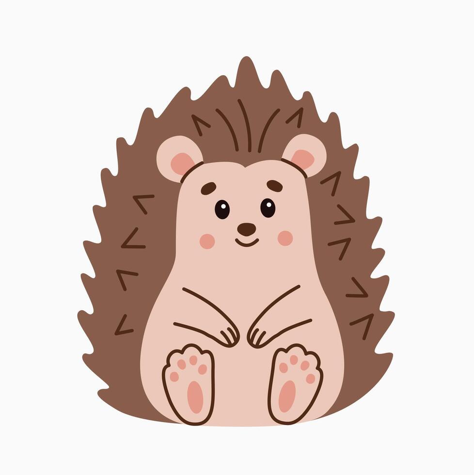 Flat style illustration of a cute hedgehog sitting happily Perfect for children designs, greeting cards, and digital projects Warm, friendly character suitable for various creative uses vector