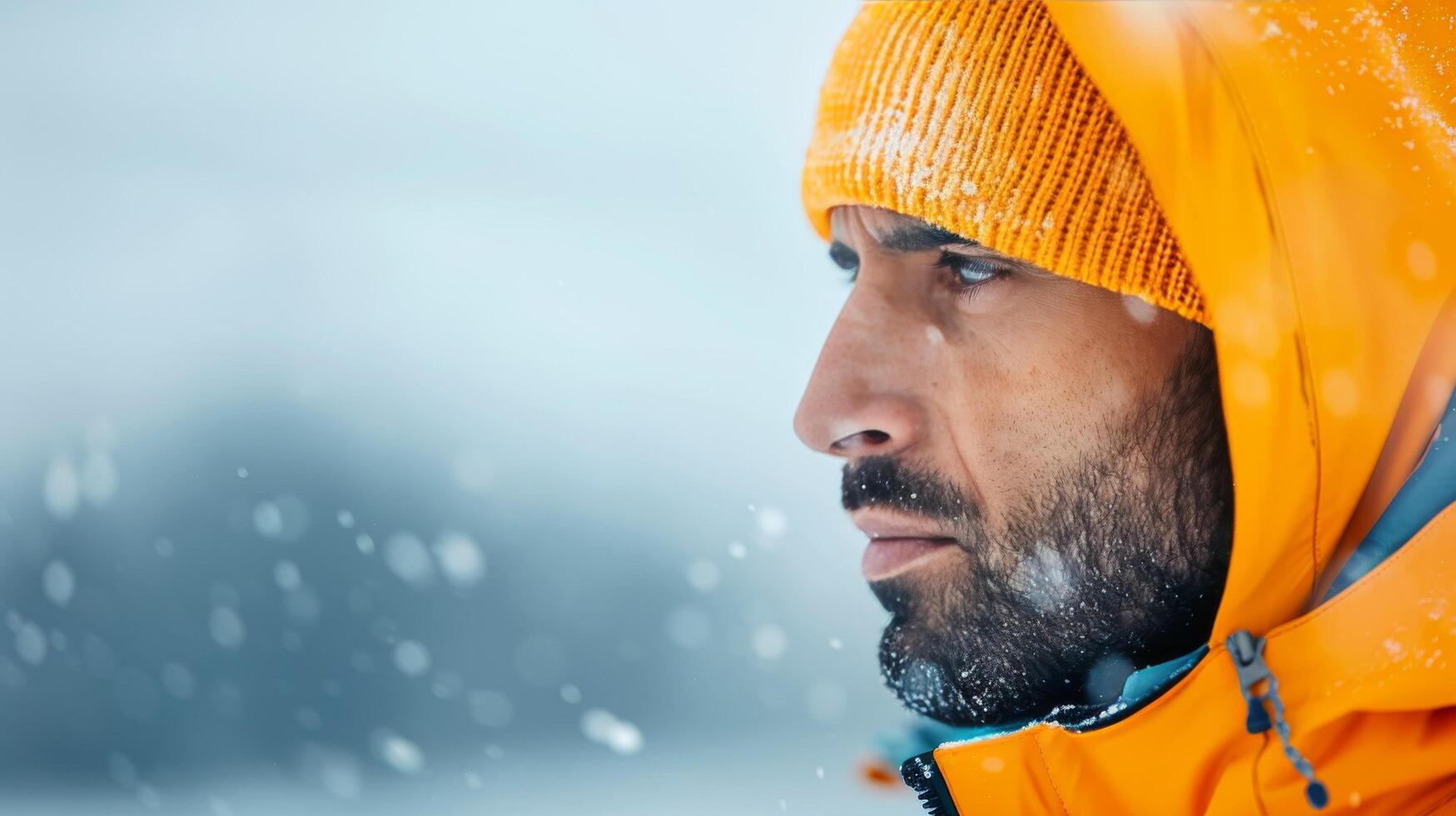 Man Wearing Yellow Jacket and Beanie in Snowy Forest During Winter photo