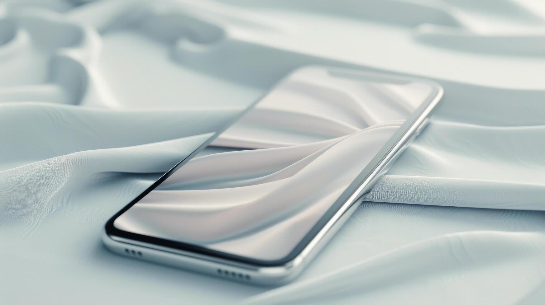 Mobile Phone Resting On Soft White Fabric In A Minimalist Setting photo