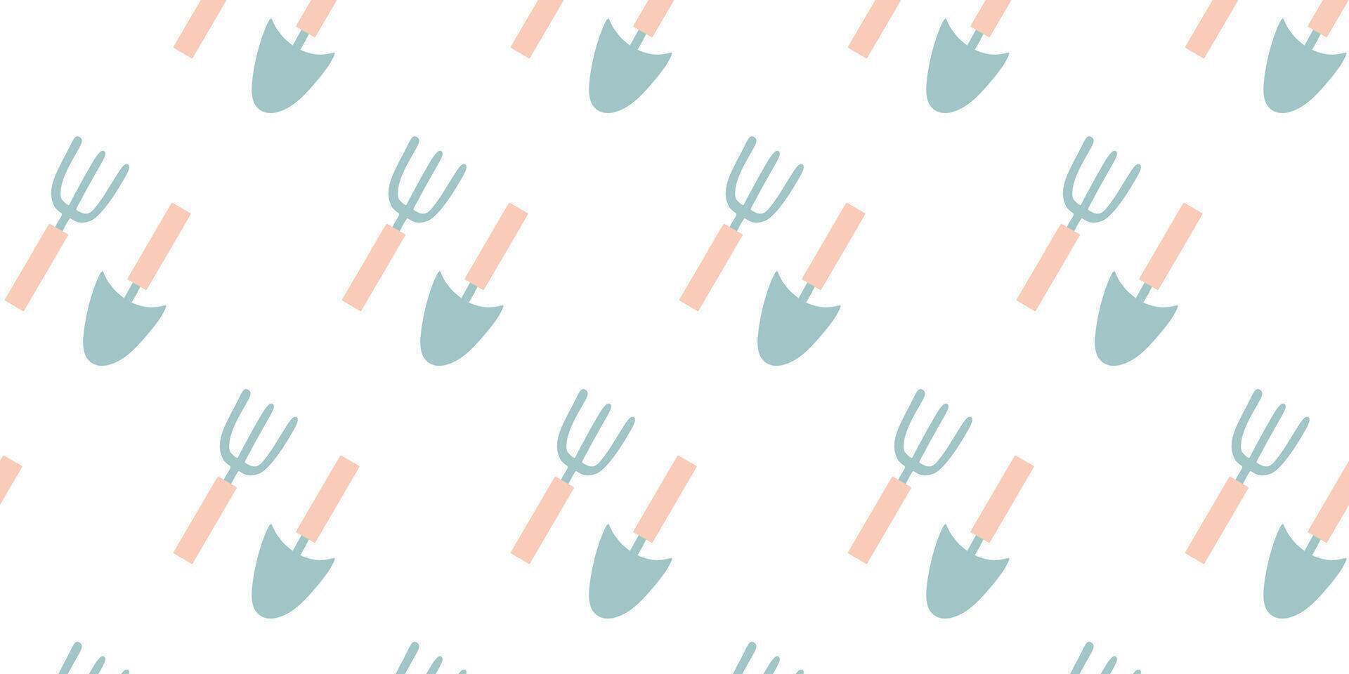 Shovel and hoe Seamless pattern. Loop Background of farm tools. illustration with Gardening Equipment isolated on White background. Flat or Cartoon Design Template for Textile, Cover vector
