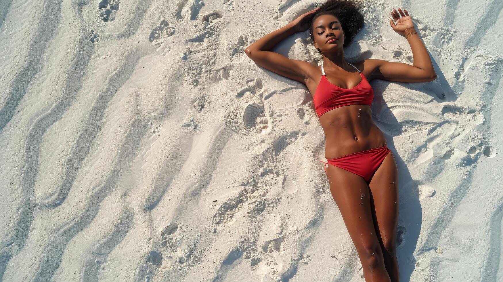 Woman in Orange Bathing Suit Relaxing on Beach photo