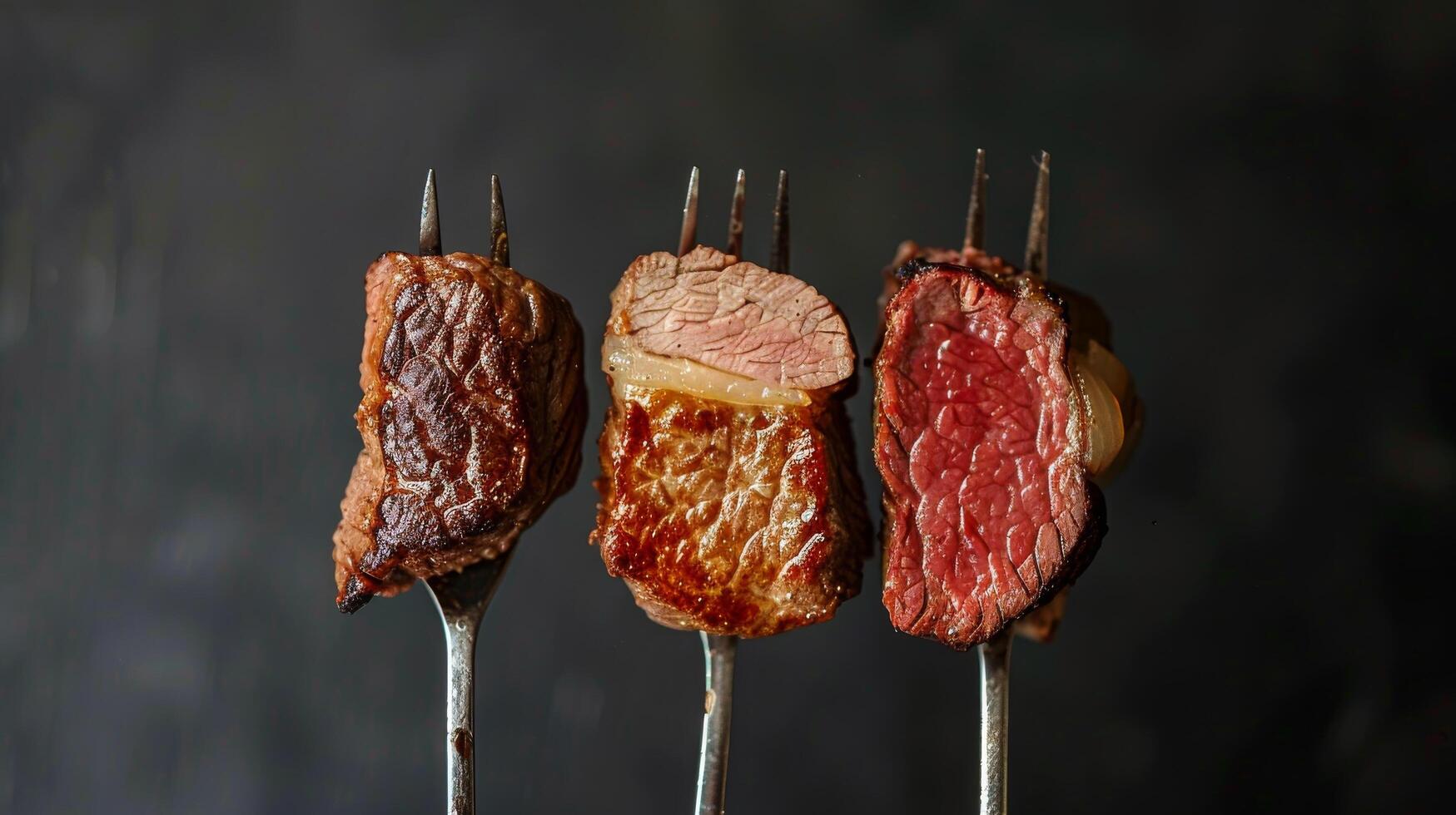 Three Steaks Grilling With Fork photo