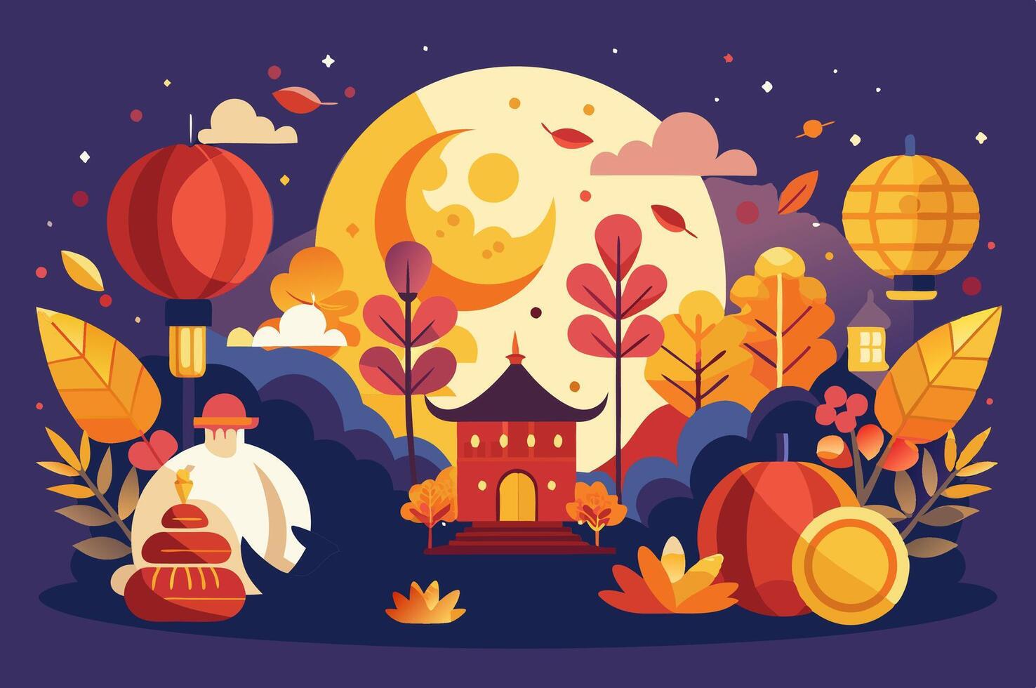 The image depicts a Chinese festival through a cartoon illustration vector