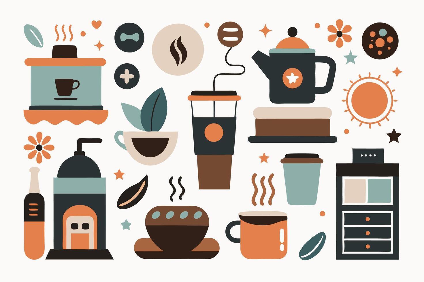 A set of coffeerelated icons on a white background vector