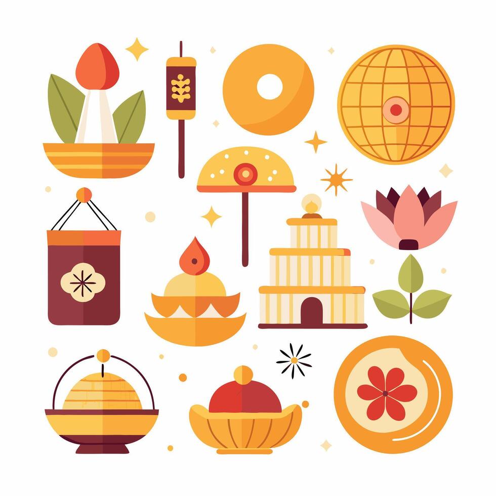 A depiction of religious icons in a flat design against a white backdrop vector