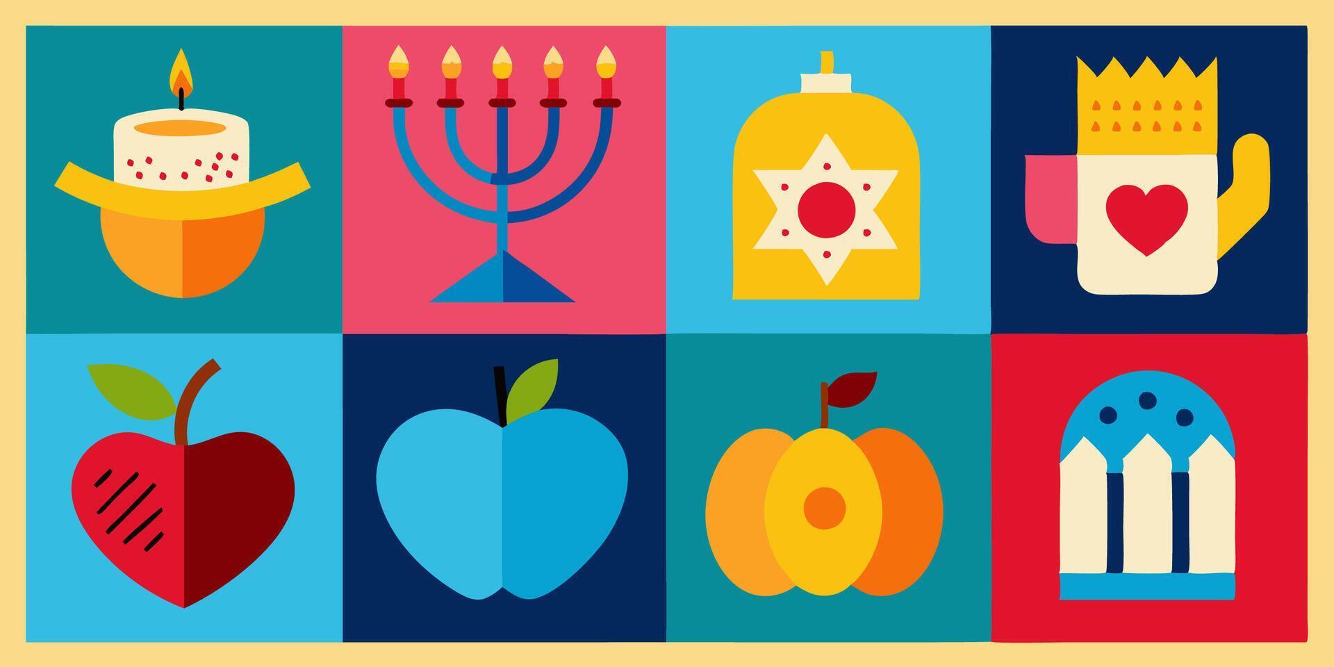A colorful collection of icons representing various Jewish holidays vector
