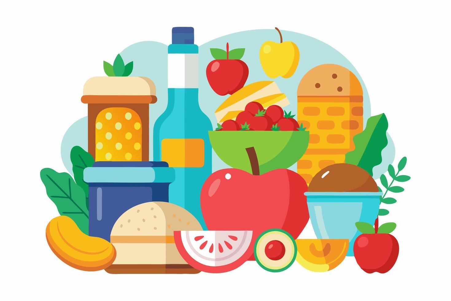 Many types of fruits and vegetables are shown in the illustration vector