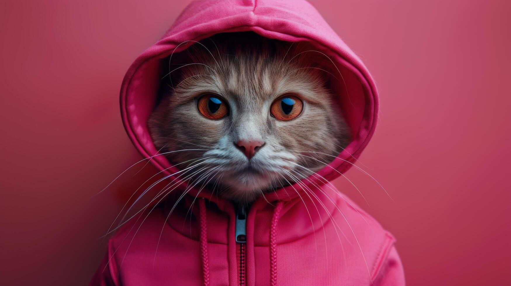 Cat Wearing Pink Sweater With Hoodie On photo