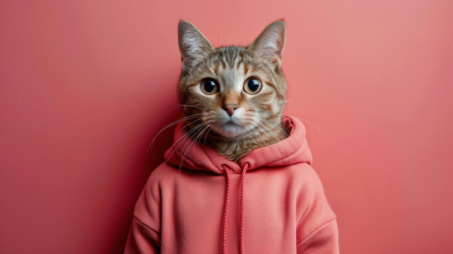 Cat Wearing Pink Sweater With Hoodie On photo