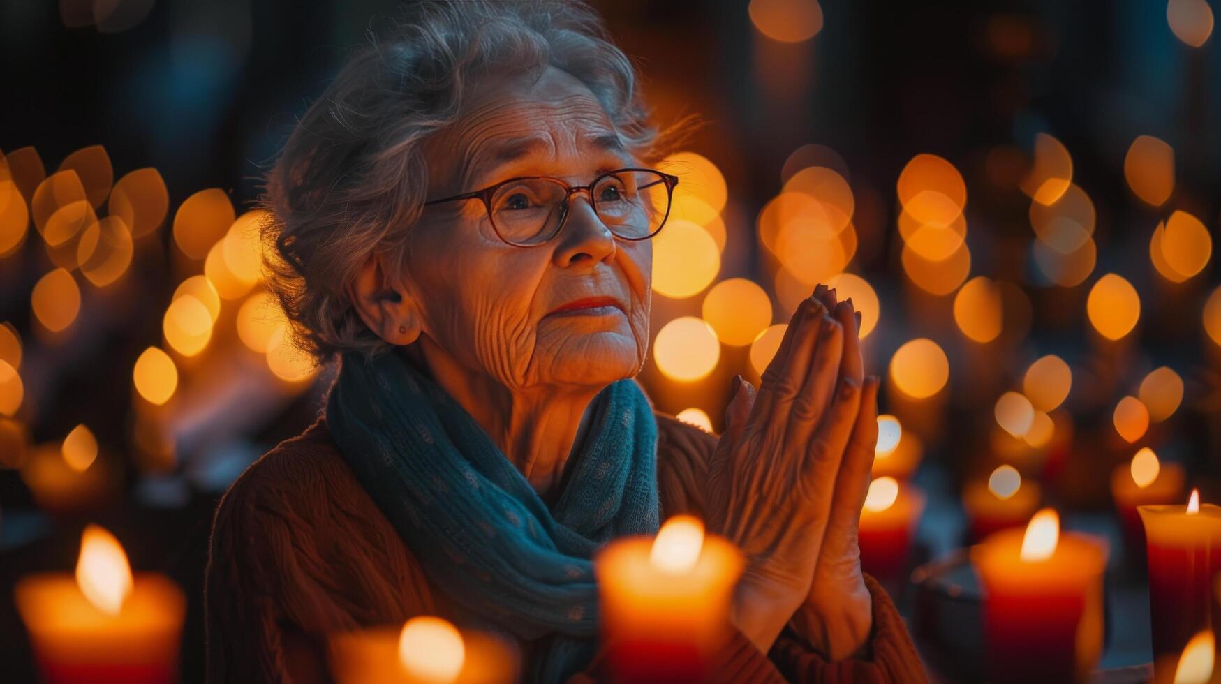 Older Woman in Glasses by Candles photo