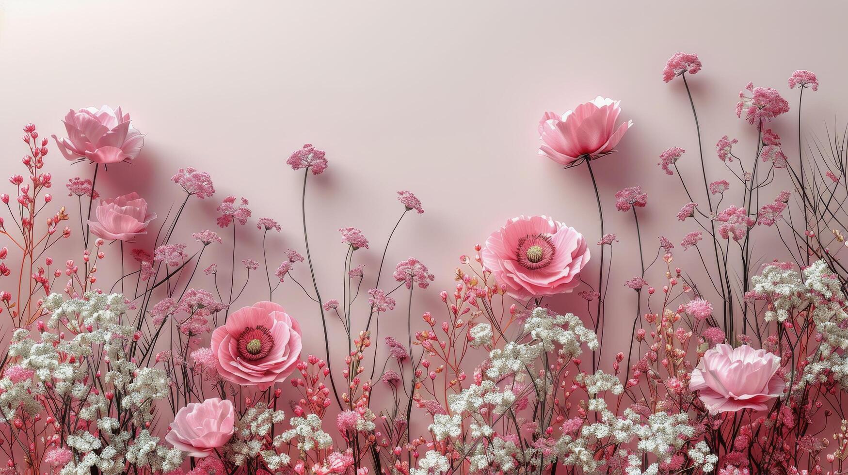 Pink Flowers Blooming Against White Wall photo