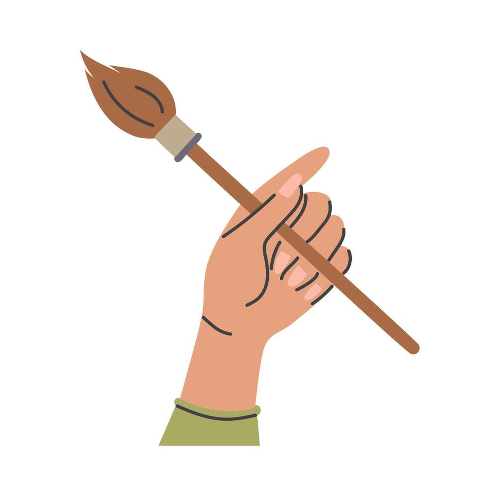 Hand with paint brush. Flat illustration of hand with paintbrush vector