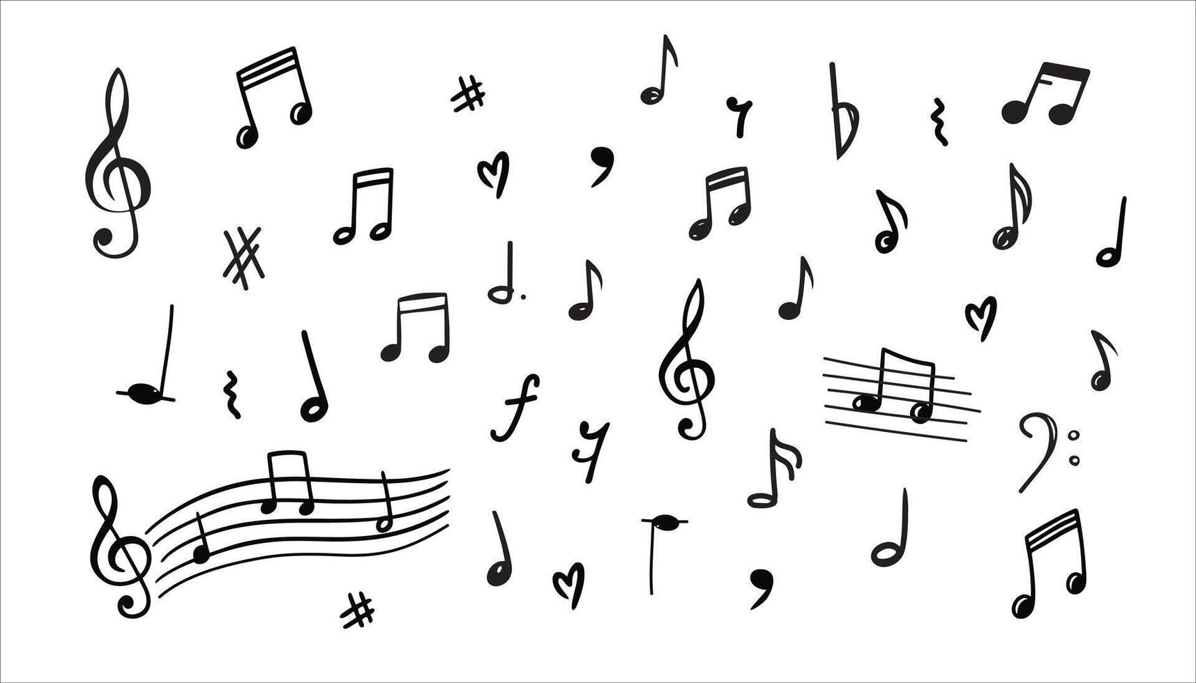 Music notes on a white background. Hand drawn music note. Doodle drawing music symbol sketch. icons vector