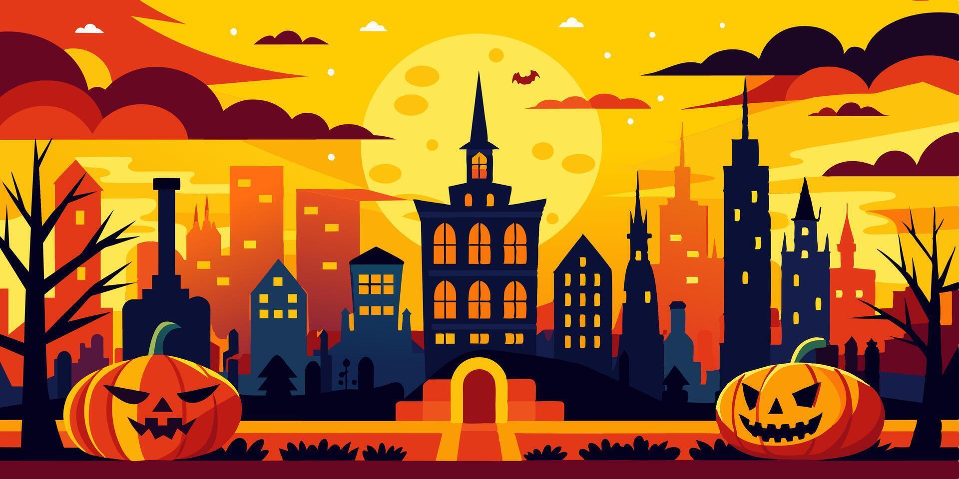 Pumpkins in the foreground, castle in the background vector
