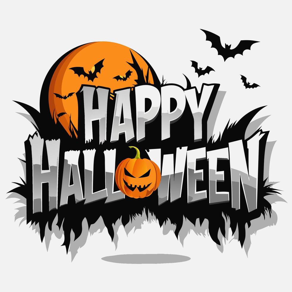 The image shows a pumpkin and bats, creating a festive Halloween atmosphere vector