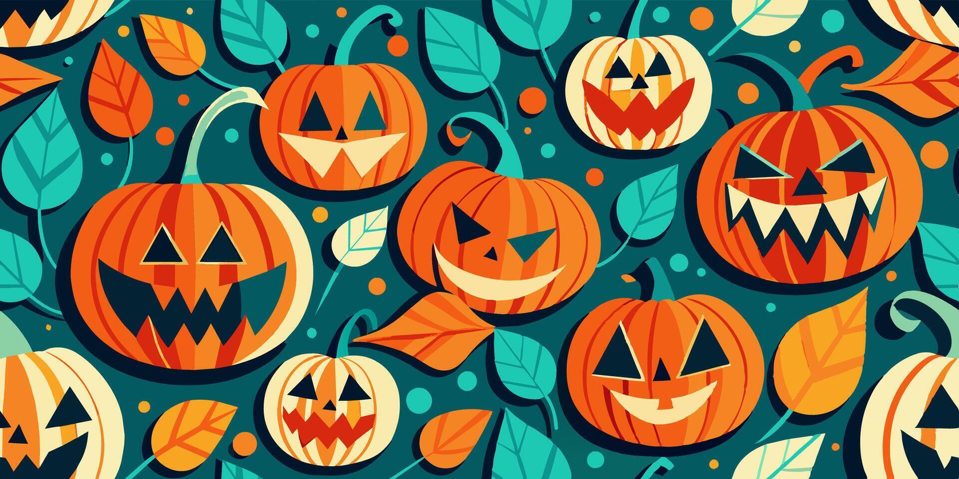 Pumpkins and leaves on blue background, inspired by plants and orange color vector