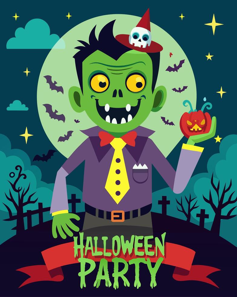 Zombie with a pumpkin, ready for a Halloween party vector