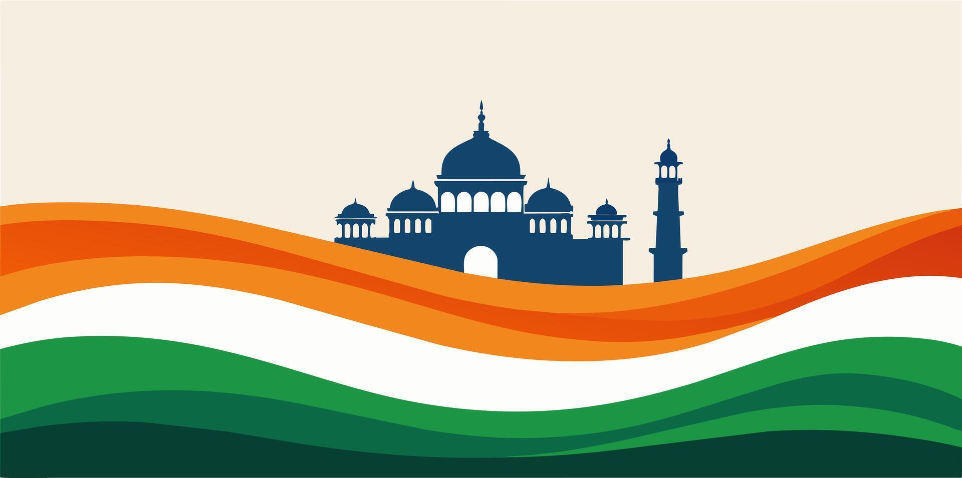 Silhouette of Indian Monument with Tricolor Stripes vector