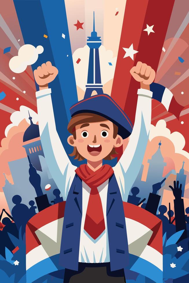 A illustration of a boy raising his fist in celebration vector