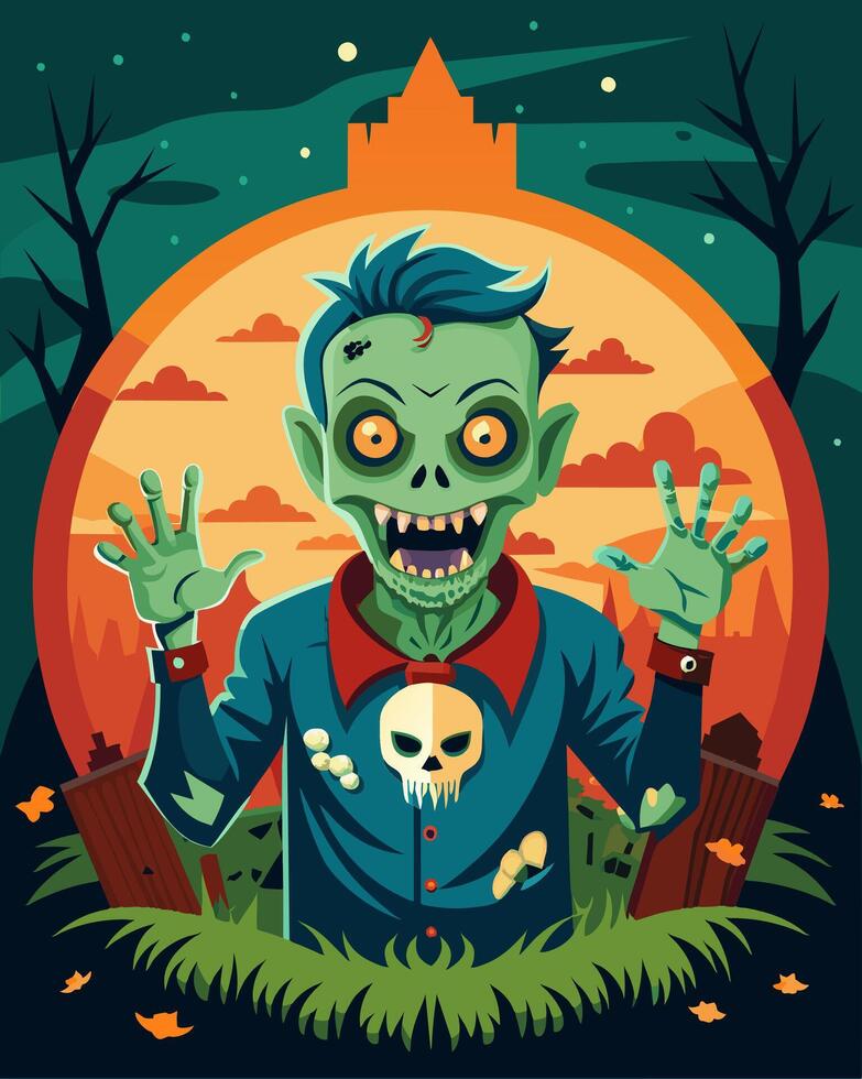 A cartoon drawing of a zombie wearing a tshirt with a skull design vector