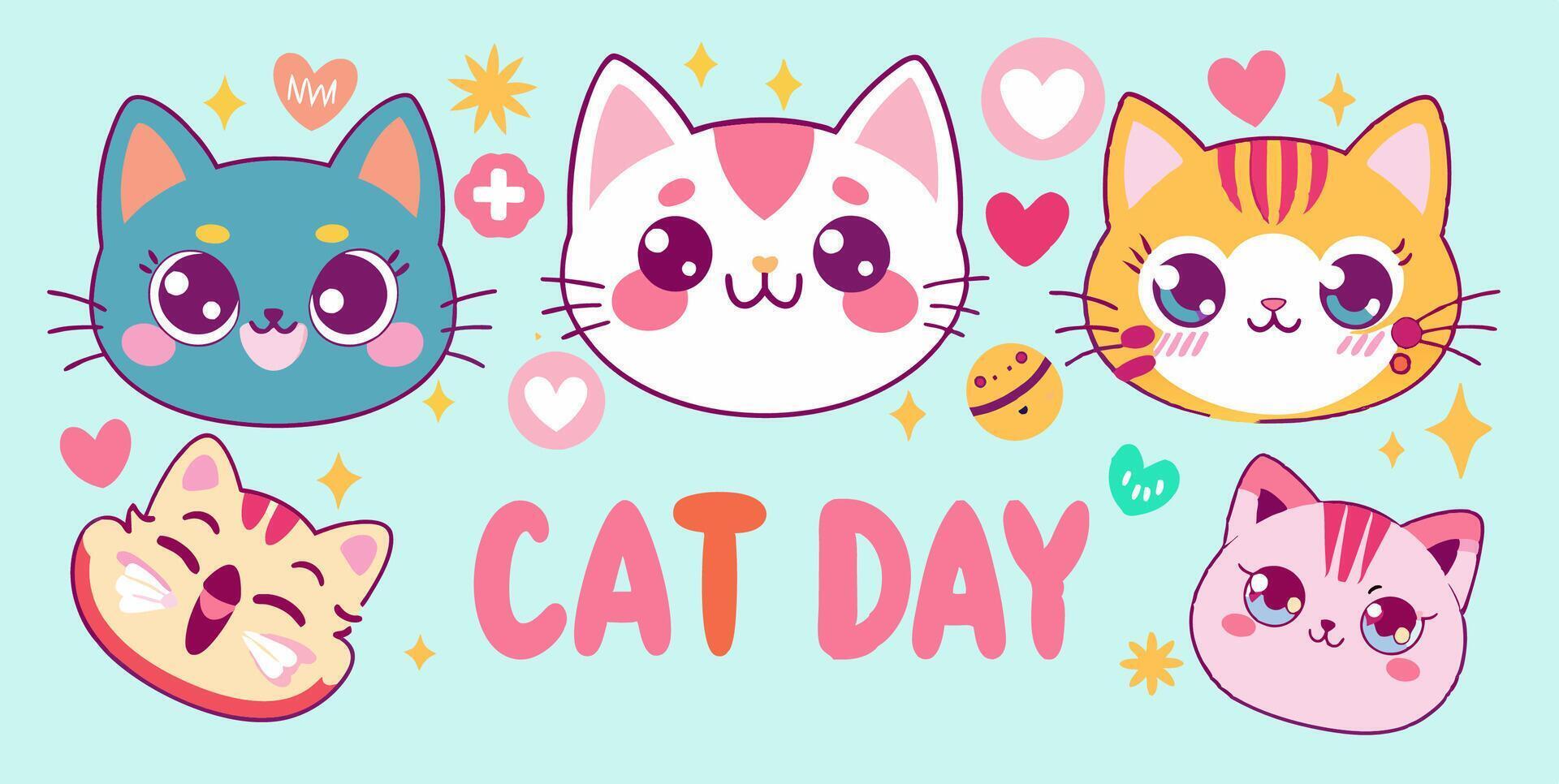 Several cats are seated closely on a blue surface vector