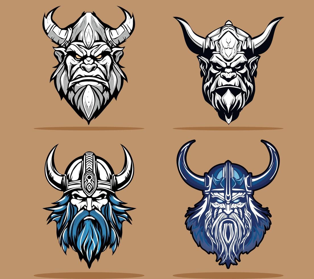 Set of Viking Man Head vector