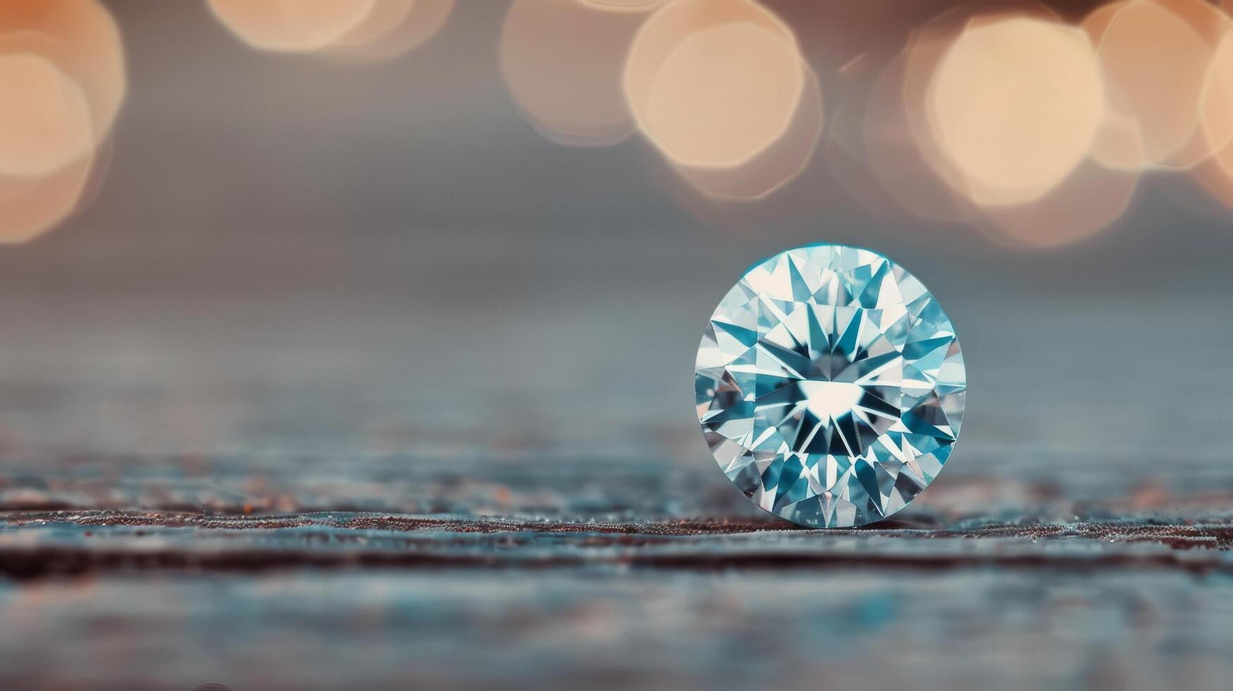 Sparkling Blue Gemstone on Reflective Surface With Bokeh Background photo