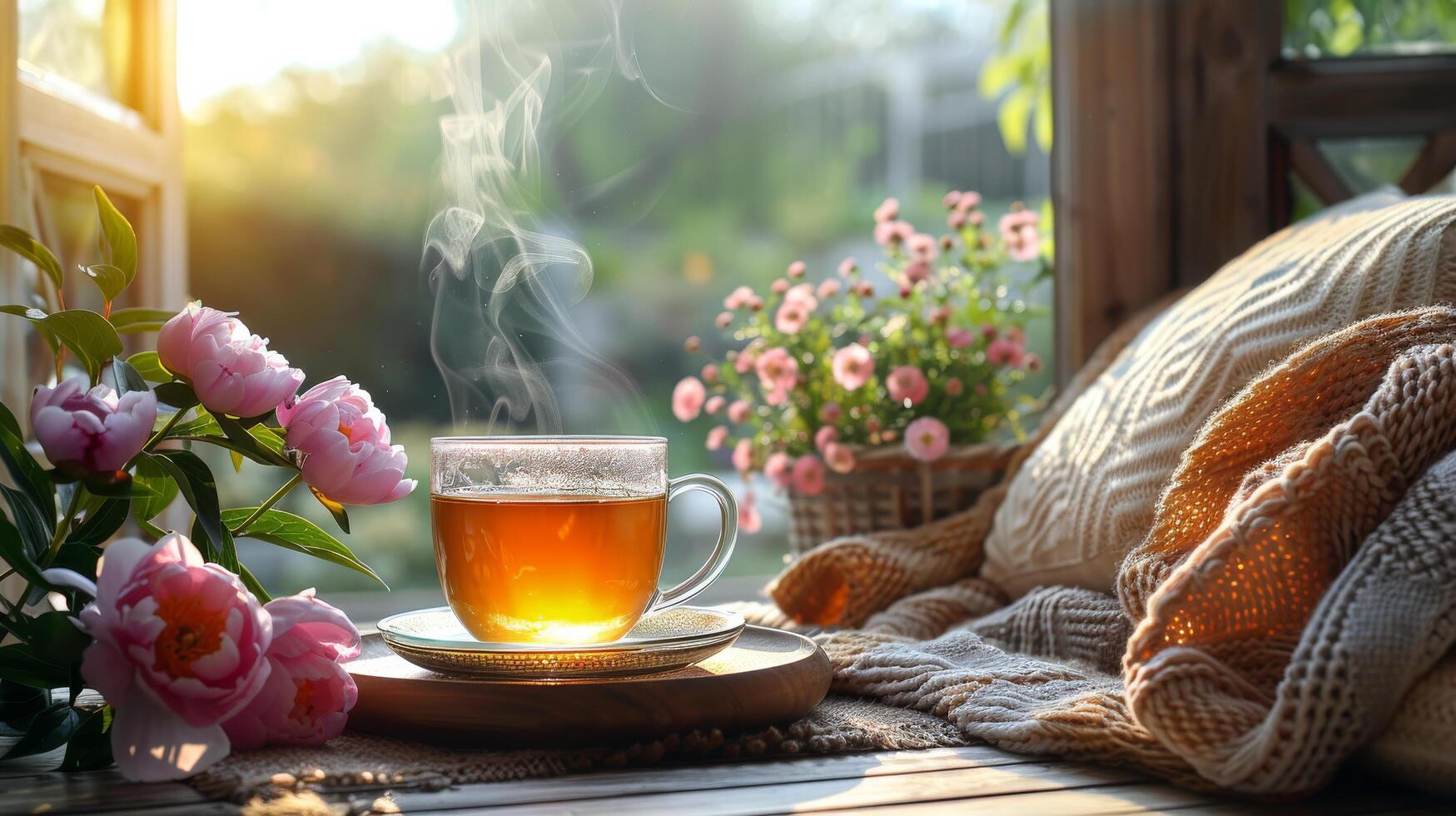 Cup of Tea on Wooden Table photo