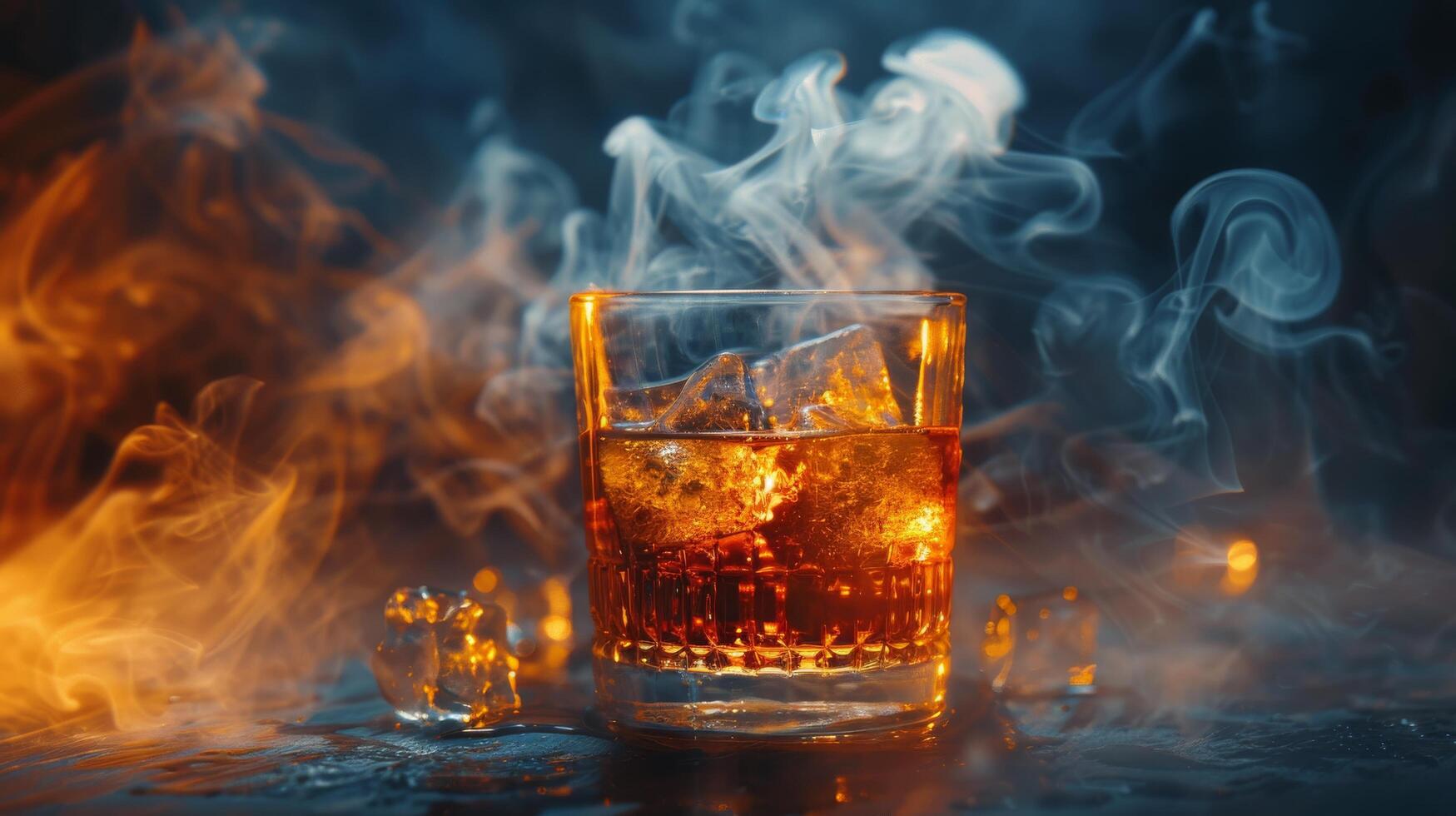 Glass of Ice on Wooden Table photo