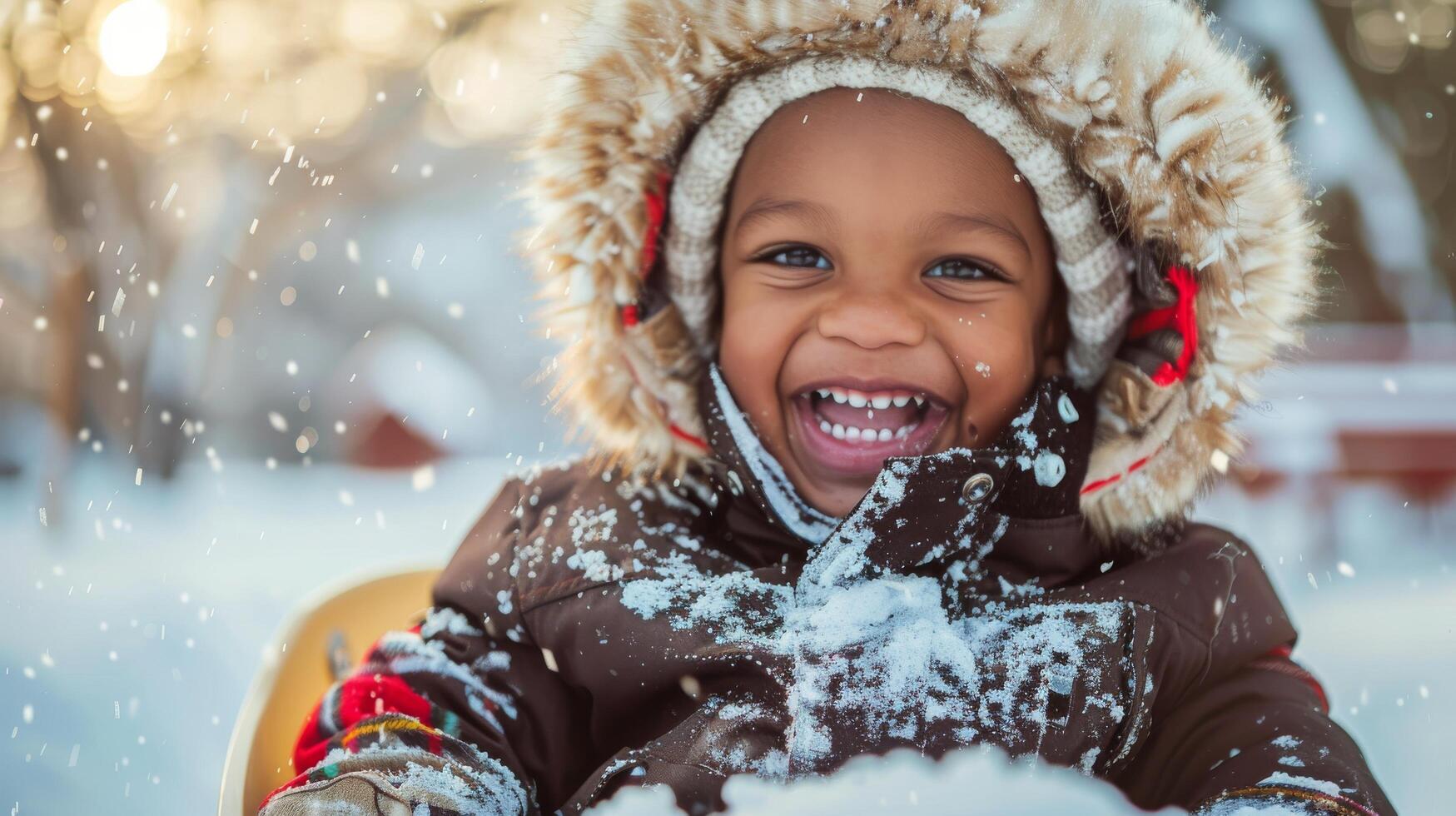 Young Child Sitting on Sled in Snow photo