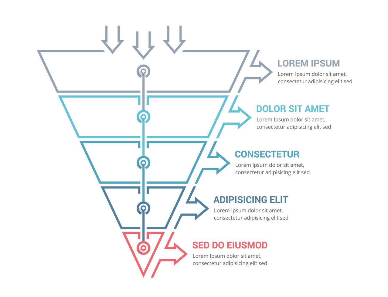 Funnel diagram with 5 elements vector