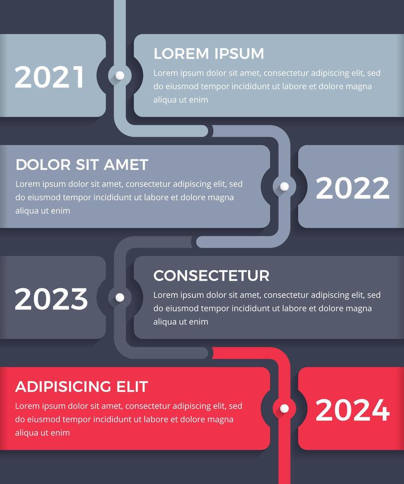 Vertical timeline infographics template with four elements vector