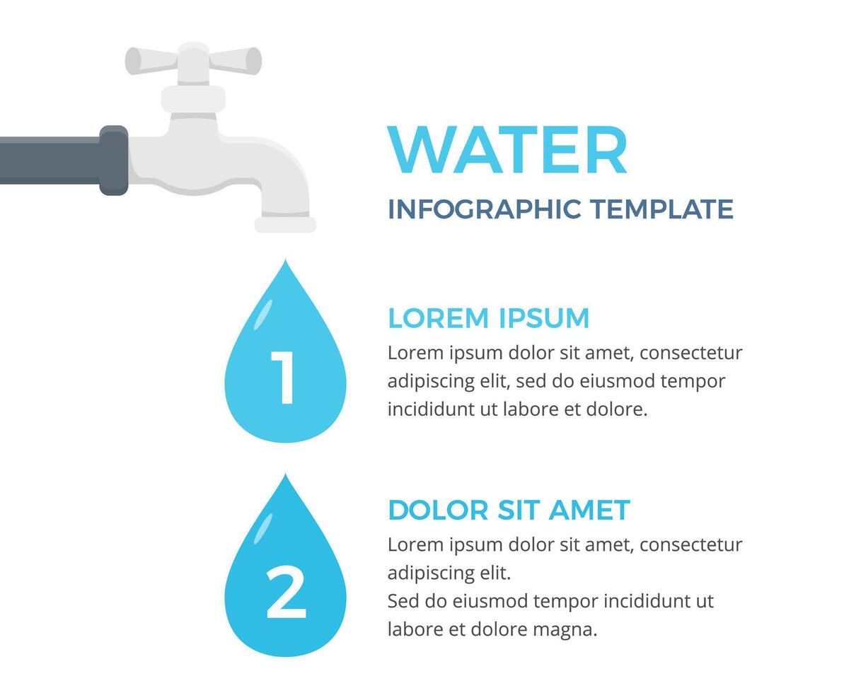 Infographic template with faucet and two water drops vector