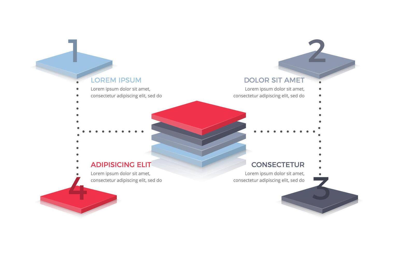 Infographic template with 4 elements with 3D squares vector