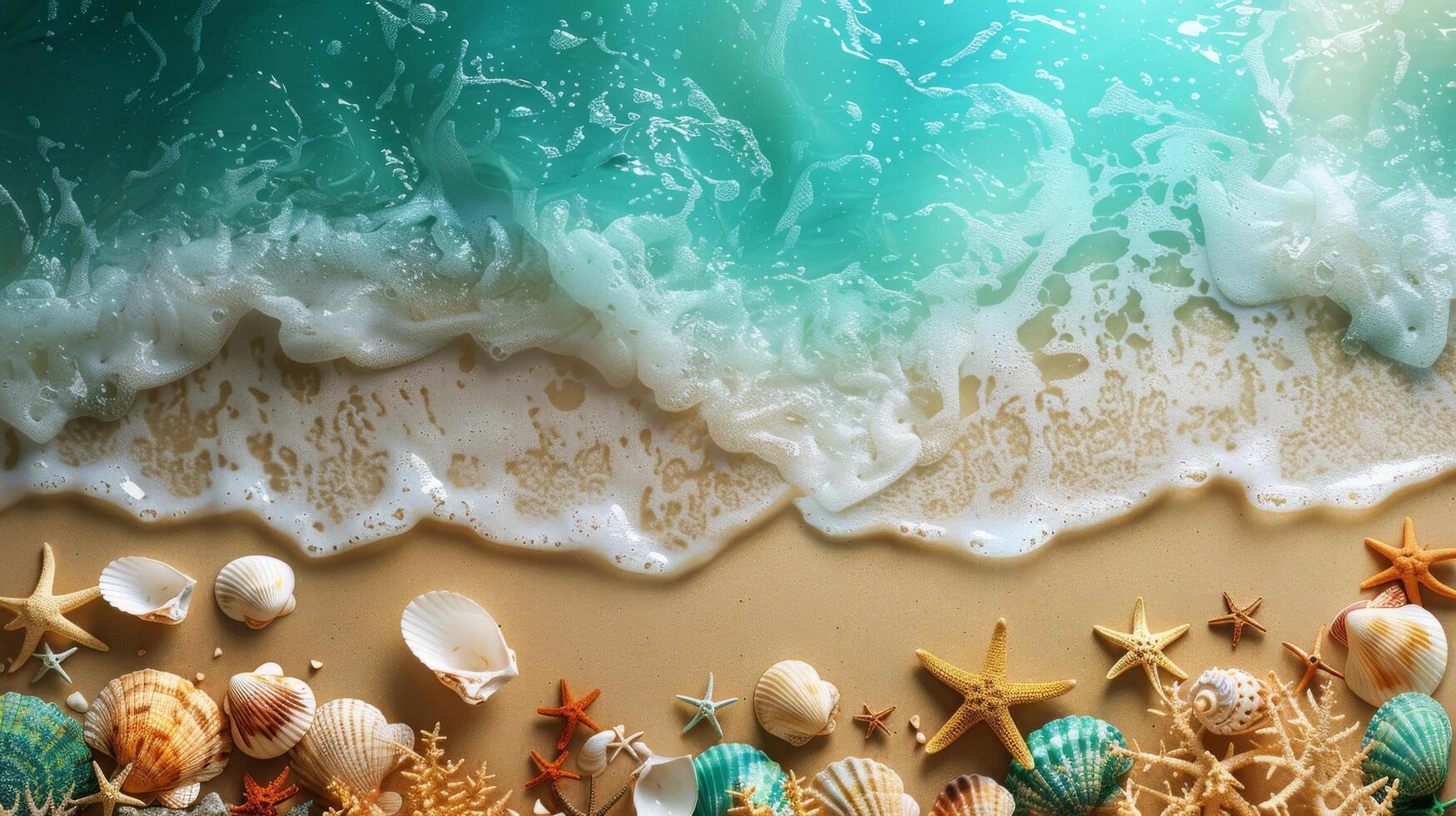 Sea Shells and Starfish on a Sandy Beach photo