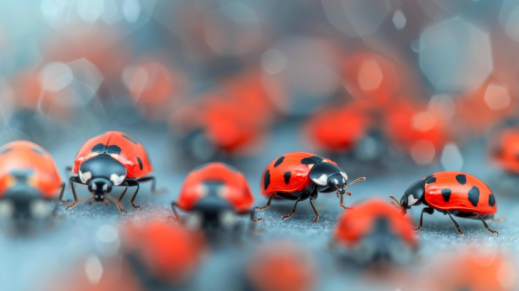 Many Ladybugs Crawling on a Surface in a Sunlit Environment photo