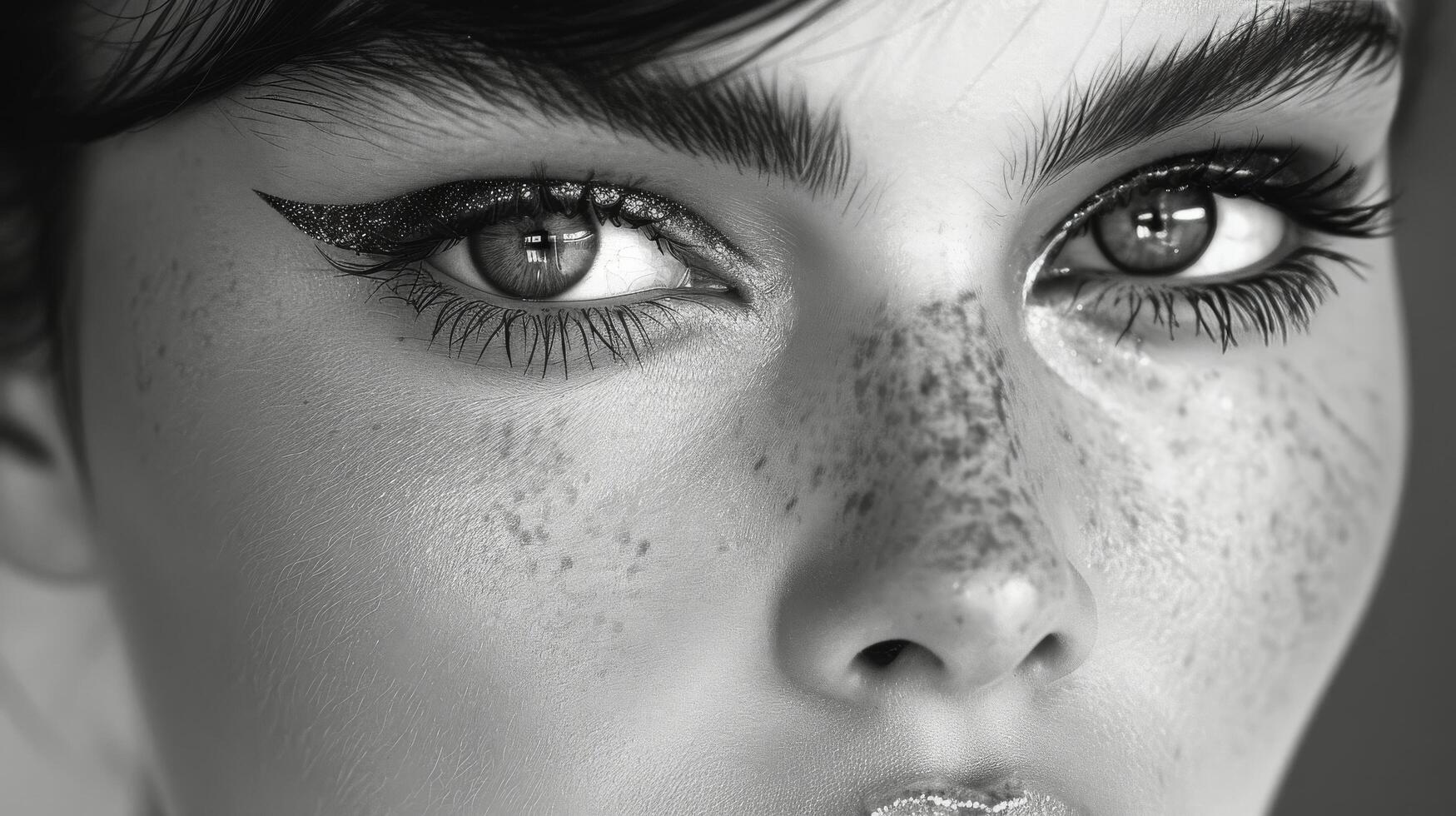 Woman With Freckles in Black and White photo