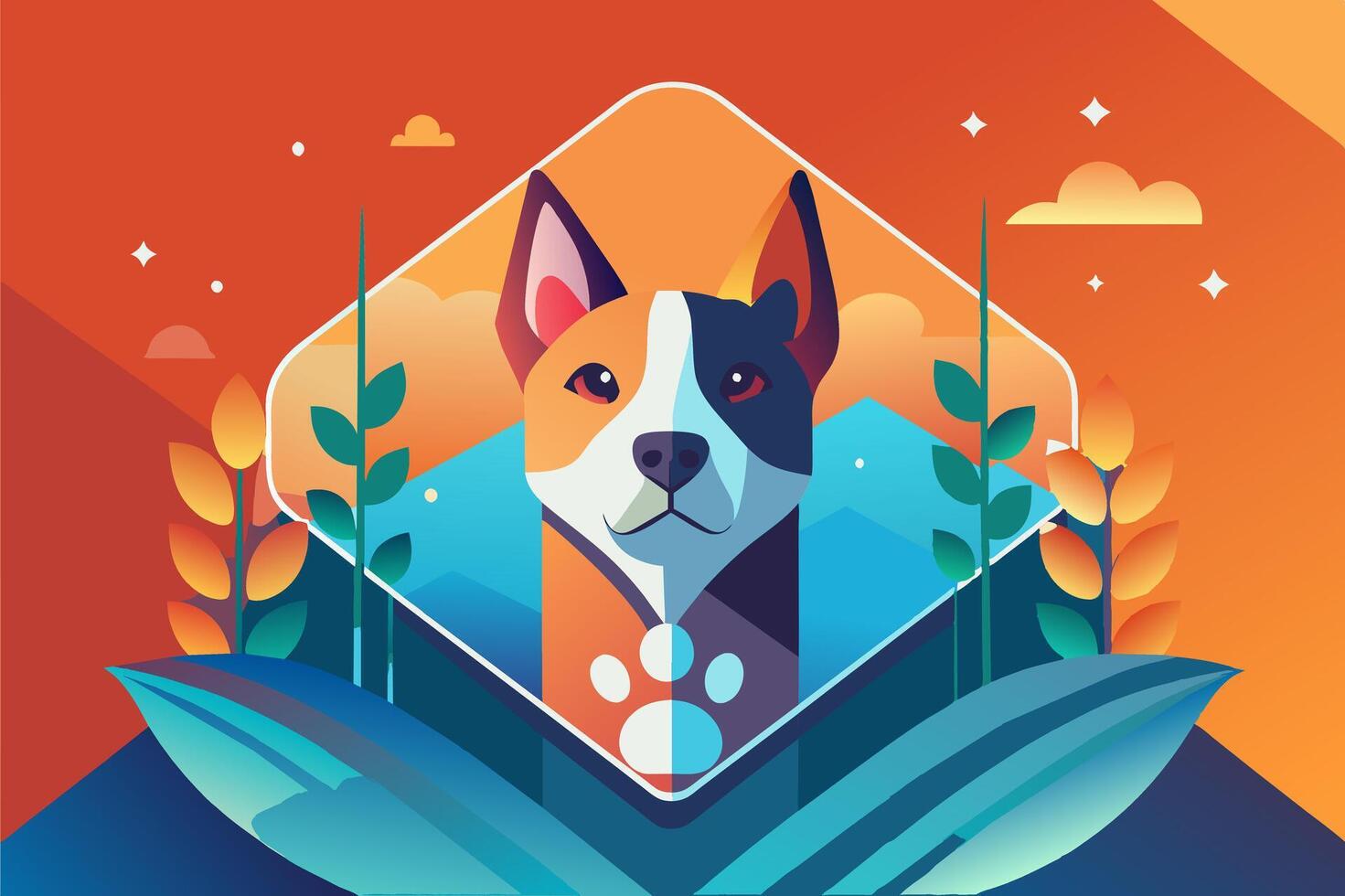 Colorful dog portrait with nature background vector