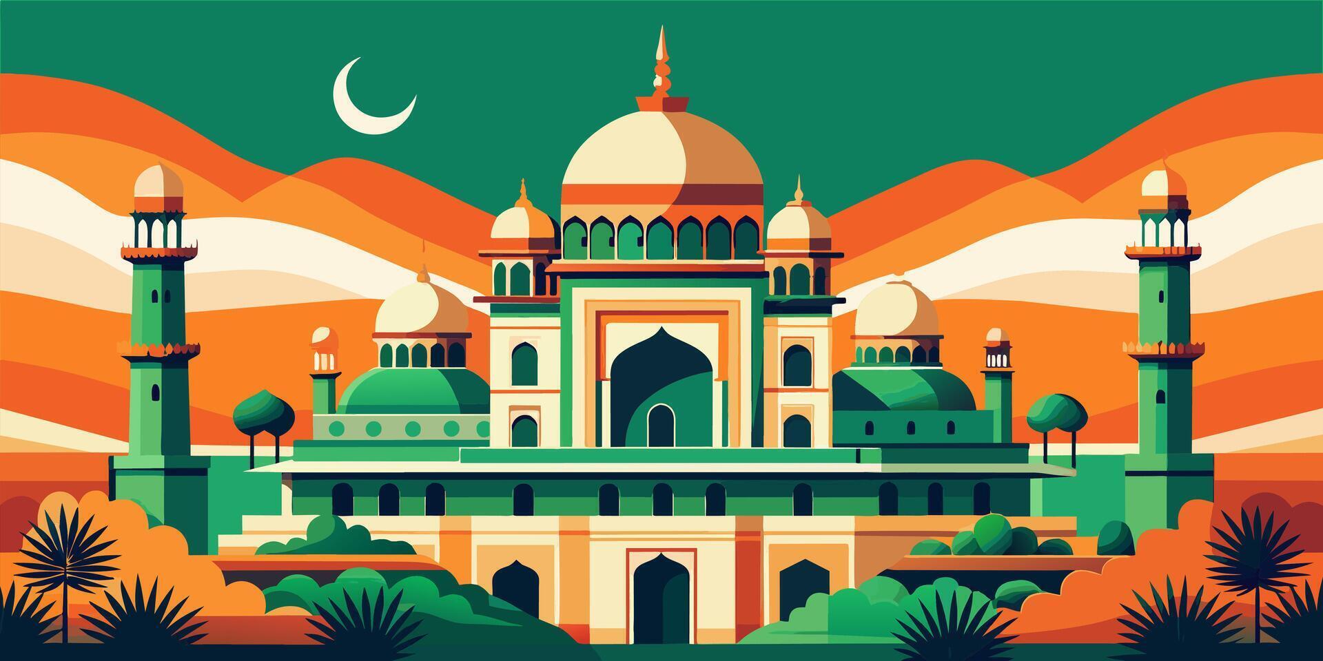 Taj Mahal with Orange and Green Background vector