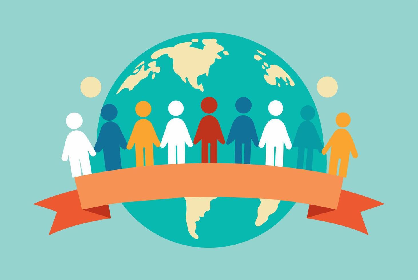 Diverse group holding hands encircle globe in solidarity vector