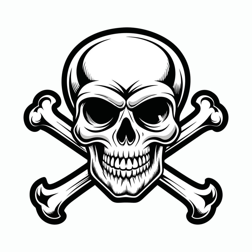 Vintage skull and crossbones monochrome vector