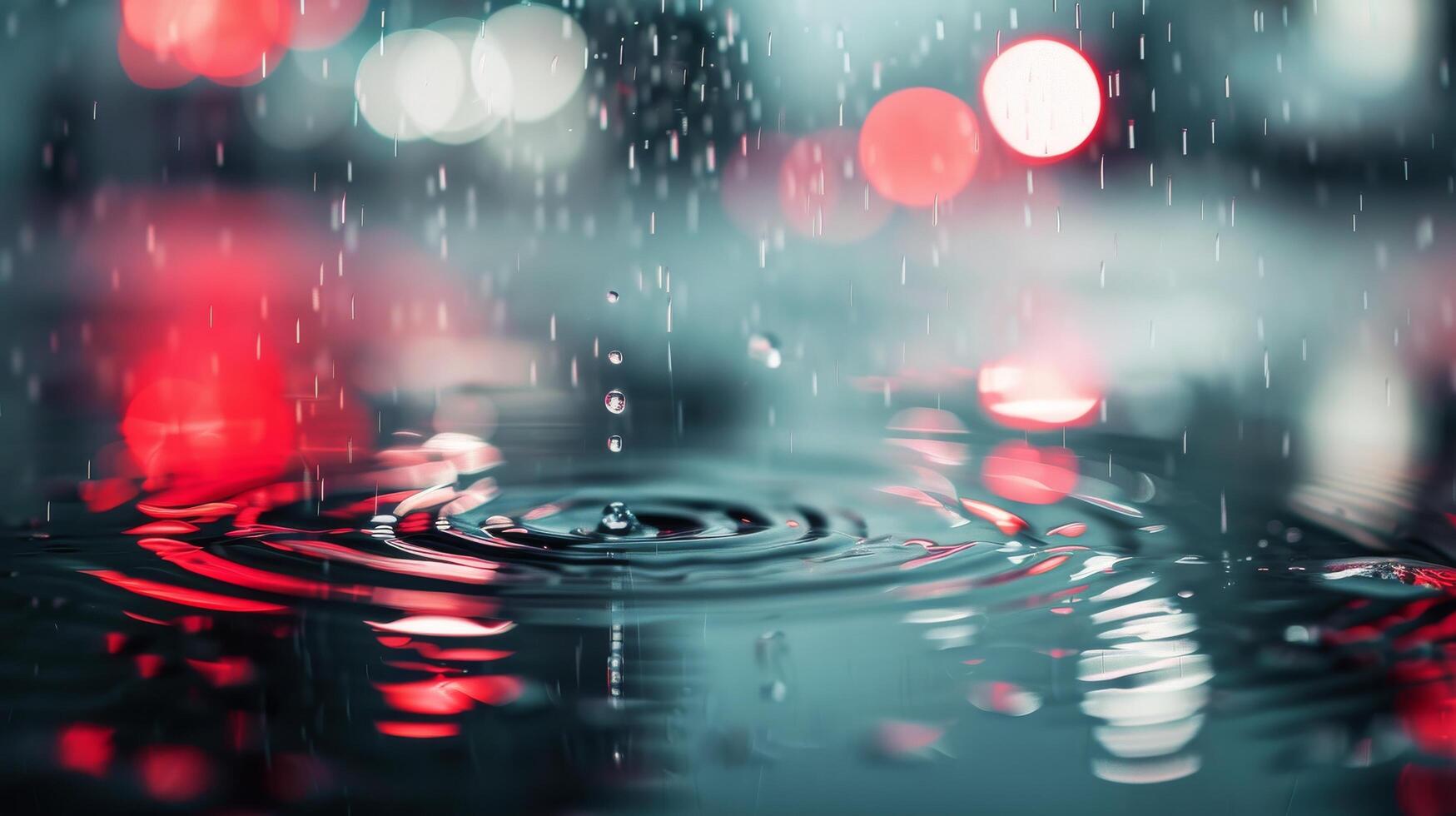 Ripples Created by Raindrops on Calm Water With Bokeh Background photo