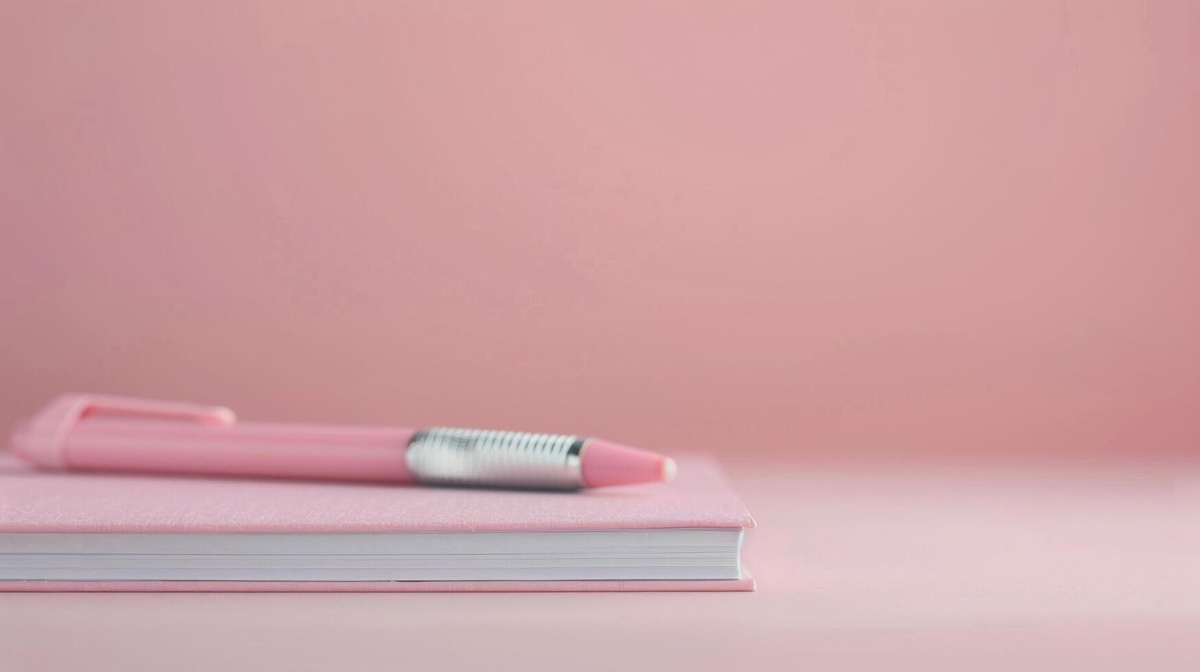 Pink Notebook and Pen on Soft Pink Surface in Minimalist Setting photo