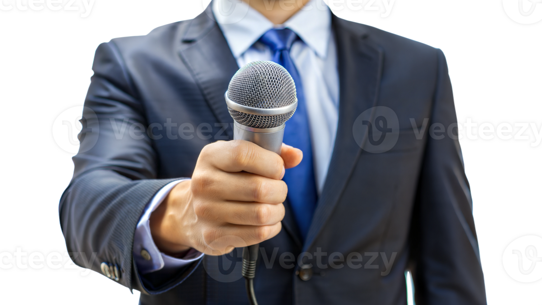 businessman holding microphone in interview transparent png
