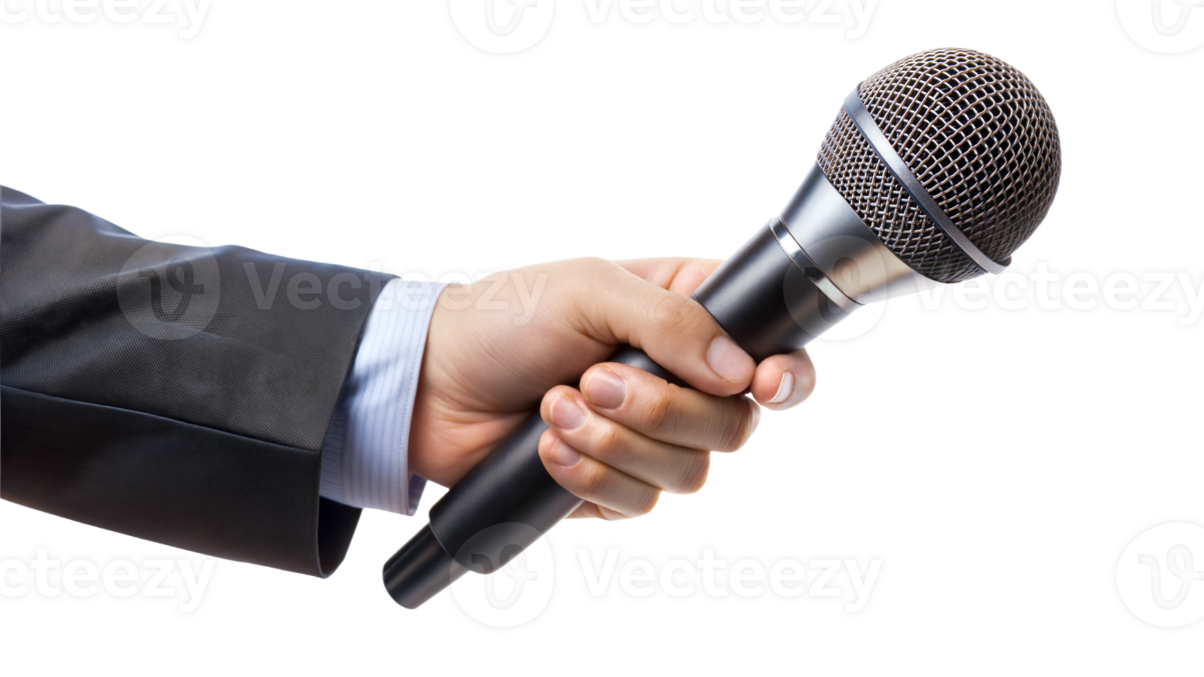 hand holding microphone for interview isolated transparent png