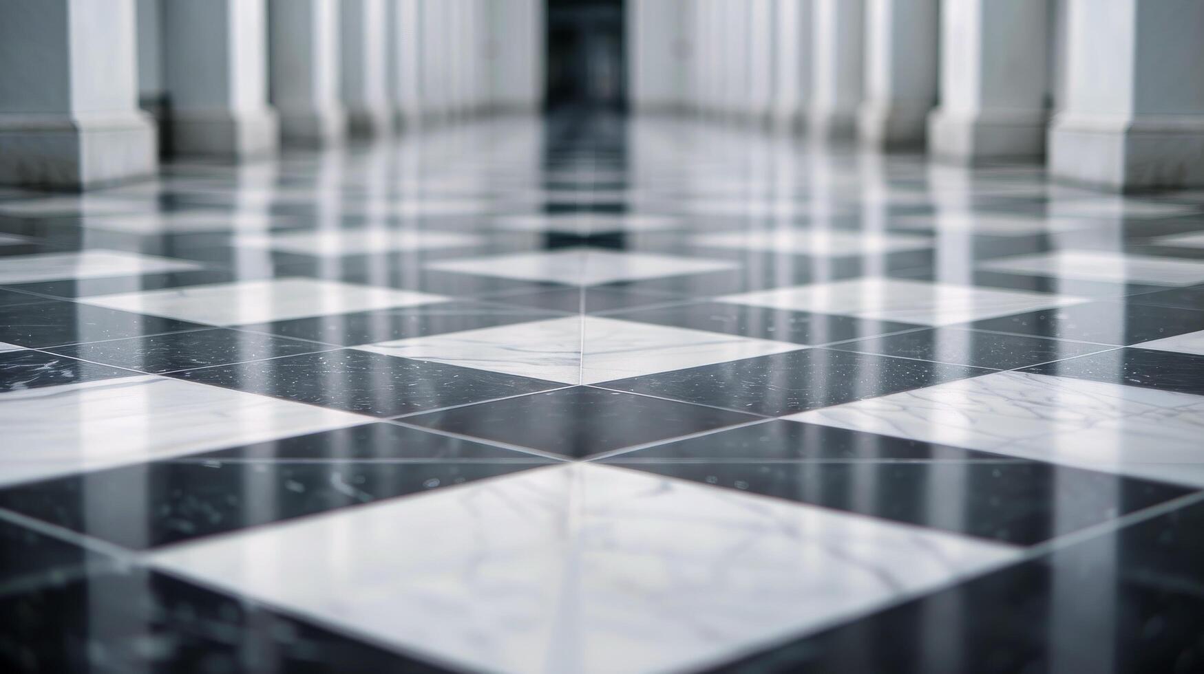 Black And White Checkerboard Floor Pattern In A Historic Building Corridor photo