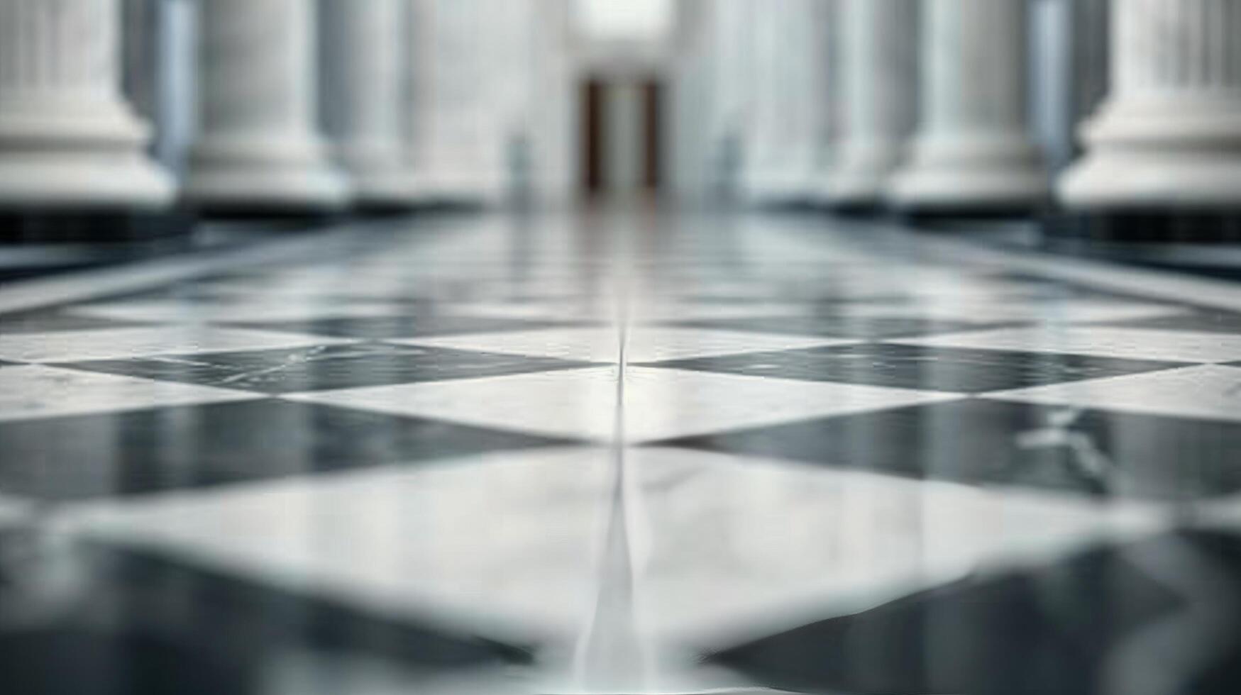 Black And White Checkerboard Floor Pattern In A Historic Building Corridor photo