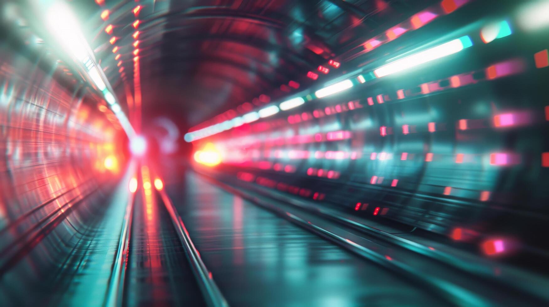 Bright Lights Illuminate Tunnel While Vehicle Speeds Through At Night photo