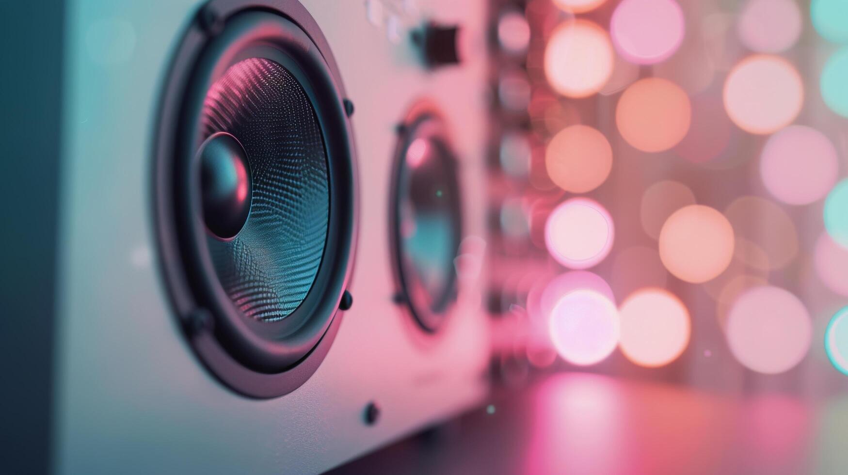 Close-Up of a Speaker With Colorful Bokeh Lights in a Music Studio photo