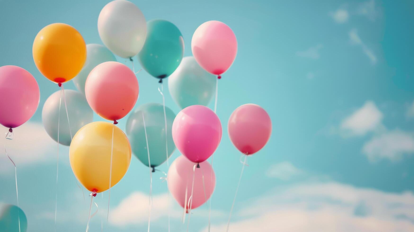 Colorful Balloons Floating Against a Clear Sky on a Bright Day photo